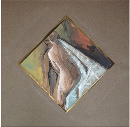 Giorgio Manzali Appoggiati ad un ombra Tempera su carta Misura 22x22,5 cm