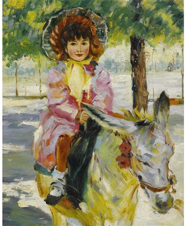 T. Thomas (XIX Secolo) Passeggiata sul'asino Olio su tela Firmato Misura...