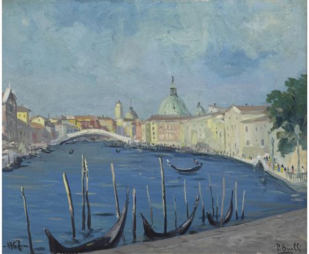 Pino Buelli (XX Secolo) Venezia Olio su tela Firmato e datato 1957 Misura...