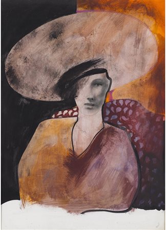 Lorenzo Mazza (Crema 1952) Ritratto Tecnica mista Firmato Misura 70x50 cm