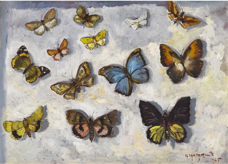 Aldo Morgante (1922-1978) Composizione di farfalle Olio su tela Firmato...