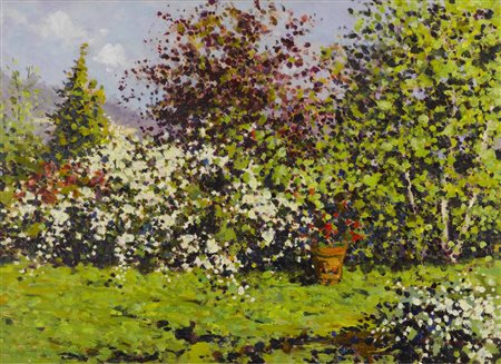 Tino Pirovano (XX secolo) Paesaggio Olio su faesite Firmato Misure 40x55 cm