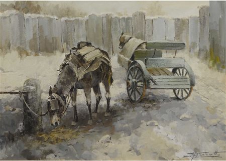 Ulderico Marotto (San Michele 1890-1967) Paesaggio con carro e cavallo...