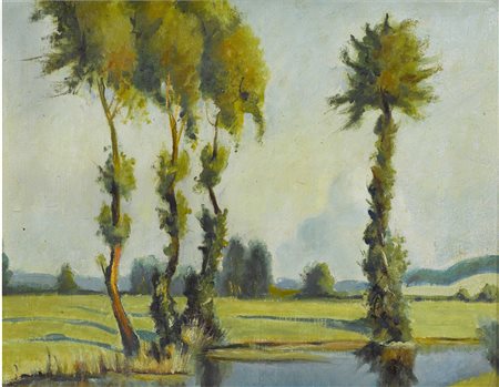 Anonimo (XX secolo) Paesaggio con piante Olio su cartoncino Misure 27x35 cm
