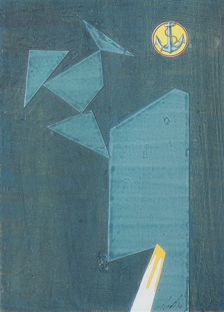 DANGELO SERGIO Milano 1932Una luce al portotecnica mista e collage su tavola...