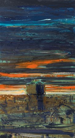 BUSCI ALESSANDRO Milano 1971Torre velasca temporalesmalto su carta intelata...