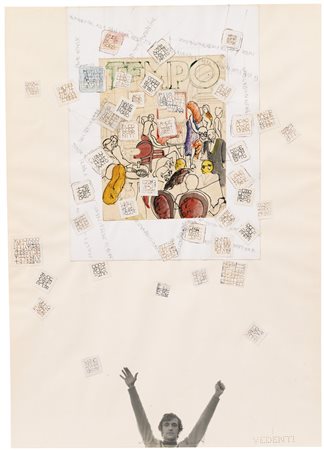 Alighiero Boetti 1940 - 1994 SAN BERNARDINO (TEMPO) SIGNED, COLLAGE AND MIXED...