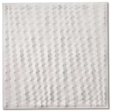 Enrico Castellani N. 1930 SUPERFICIE BIANCA SIGNED, TITLED AND DATED 1985 ON...