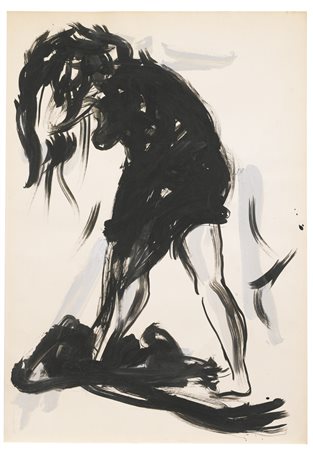 Lucio Fontana 1899 - 1968 FIGURA FEMMINILE BLACK INK AND SILVER VARNISH ON...