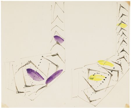 Lucio Fontana 1899 - 1968 AMBIENTE SPAZIALE BLACK, YELLOW AND VIOLET INK ON...