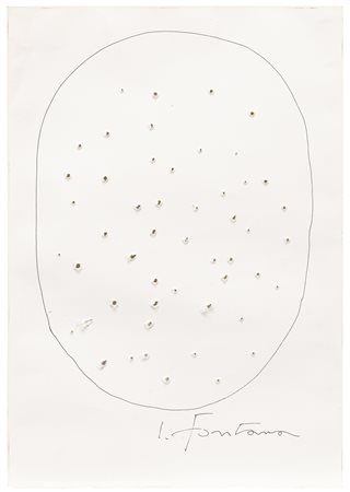 Lucio Fontana 1899 - 1968 SENZA TITOLO SIGNED, BLACK INK AND HOLES ON PAPER....