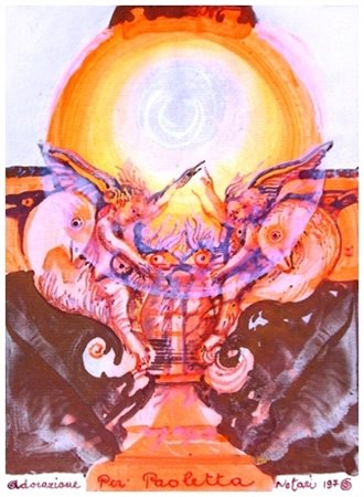 ROMANO NOTARI Foligno 1933 Adorazione 1976 Pittura su carta 22 x 16. Titolo...