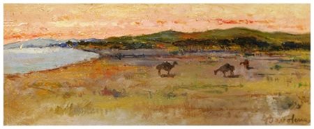 GIOVANNI BARTOLENA Livorno 1866 – Livorno 1942 Maremma, S. Rossore Olio su...