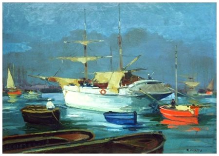 RENATO NATALI Livorno 1883 – Livorno 1979 Molo vecchio, Livorno Olio su...