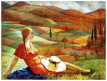 LANDO LANDOZZI Pisa 1887 – Livorno 1959 Fanciulla con cappello di paglia...