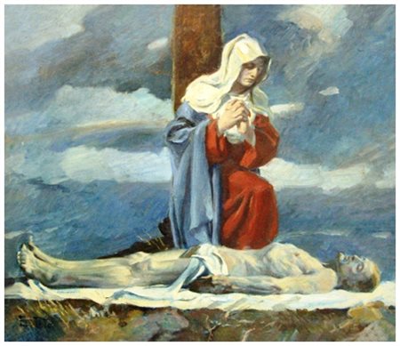 ETTORE TITO Castellammare di Stabia 1859 - Venezia 1941 Deposizione Olio su...