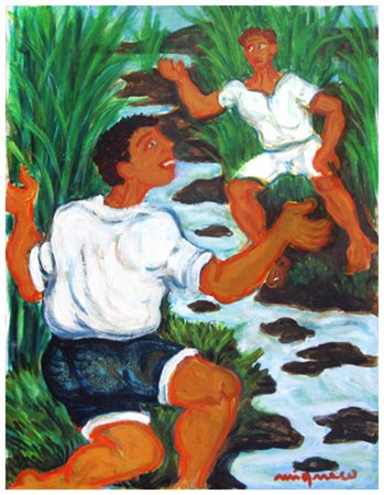 GIUSEPPE MIGNECO Messina 1908 – Milano 1997 Al torrente 1980 Olio su tela 40...