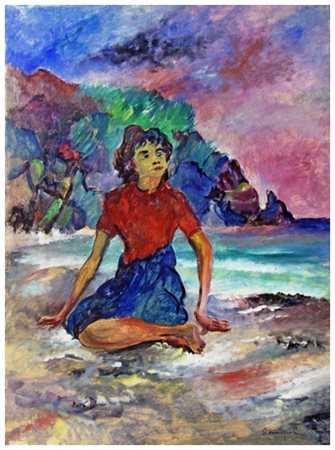 GIOVANNI OMICCIOLI Roma 1901 – 1975 Giovanna 1950 Olio su tela cartonata 60 x...