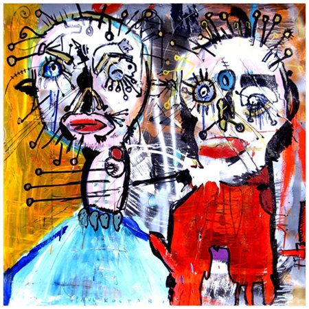 PAUL KOSTABI Whittier (USA) 1962 Shining twins Olio e t.m. su tela 101 x 101....