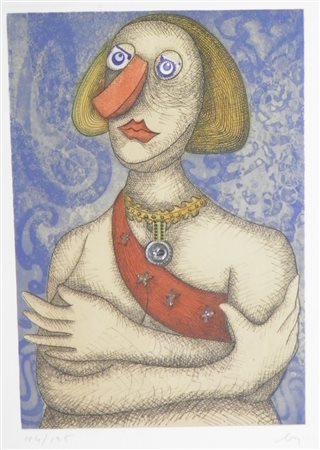 BAJ ENRICO MILANO 1924 MILANO 2003 FIGURA SERIGRAFIA E COLLAGE Firma in basso...