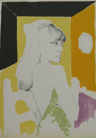 ATTARDI UGO Sori 1923 FIGURA CON SPECCHIO LITOGRAFIA cm 60 x 50 Firma in...