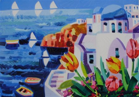 FACCINCANI ATHOS PESCHIERA 1951 LA CUPOLA E I TULIPANI OLIO SU TELA cm 25 x...