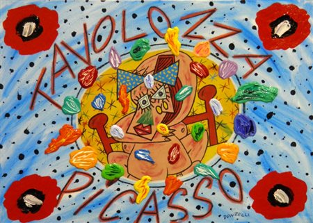 DONZELLI BRUNO NAPOLI 1941 TAVOLOZZA PICASSO ACRILICO SU TELA cm. 50 x 70...
