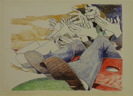 CALABRIA ENNIO Tripoli 1937 SENZA TITOLO LITOGRAFIA cm 50 x 70 Firma in basso...