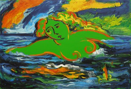 GERMANA' MIMMO CATANIA 1944 BUSTO ARSIZIO 1992 FIGURA VERDE, 1990 OLIO SU...