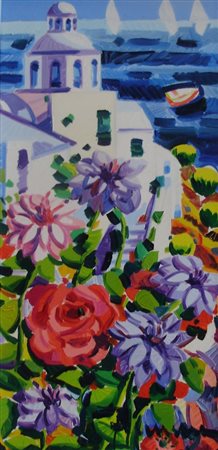 FACCINCANI ATHOS PESCHIERA 1951 TRE VELE E FIORI OLIO SU TELA cm 40 x 20...