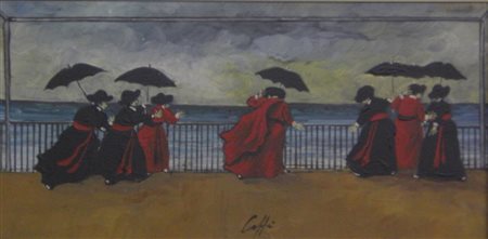 CAFFE' NINO ALFEDENA 1909 PESARO 1975 TEMPORALE AL MARE, 1968 OLIO SU TAVOLA...