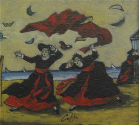 CAFFE' NINO ALFEDENA 1909 PESARO 1975 COLPO DI VENTO, 1966 OLIO SU TAVOLA cm...