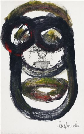 JEAN SANFOURCHE 1929 - 2010 Senza titolo Tempera su pagina di libro cm. 27,5...