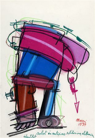 MATTIA MORENI 1920 - 1999 Robot in mutazione 1997 Pastello ad olio su carta...