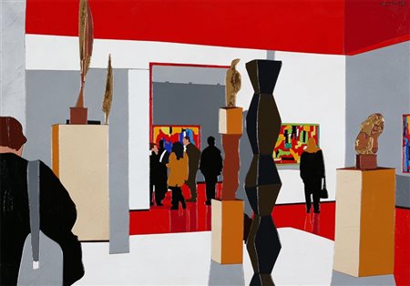 UGO NESPOLO 1941 Freeze Acrilico su legno intarsiato, cm. 70 x 100, Firmato...