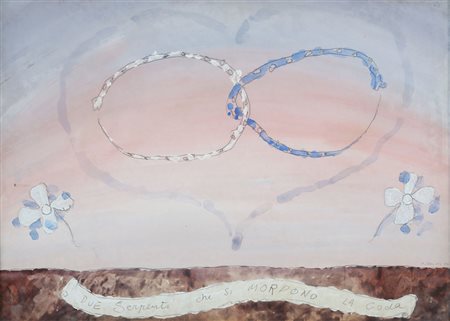 MARIO RACITI 1934 Due serpenti si mordono la coda, 1967 Tecnica mista su...