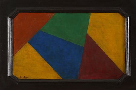 ENRICO BORDONI 1904 - 1969 Composizione, 1950 Olio su tavola, cm. 31 x 52,5,...