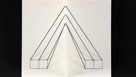 EDOARDO LANDI 1937 Bistruttura prospettica, 1969 China ed elastici su cartone...