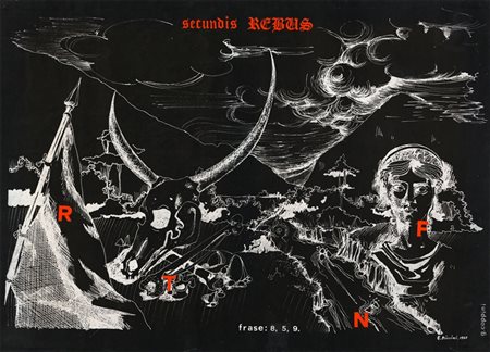 EUGENIO MICCINI 1925 - 2007 Secundis Rebus, 1965 Tela emulsionata, cm. 90 x...