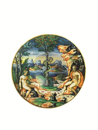 PIATTO URBINO, BOTTEGA FONTANA, 1550-1560 CIRCA Maiolica dipinta in...