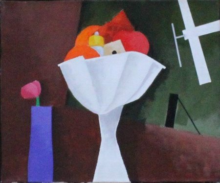 Emilio Tadini MIlano 1927 Finestra 1992 Olio su tela 40x46 Certificato di...