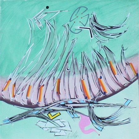 Sergio Dangelo Milano 1932 Nel vento 1980 Olio su tela 40x40