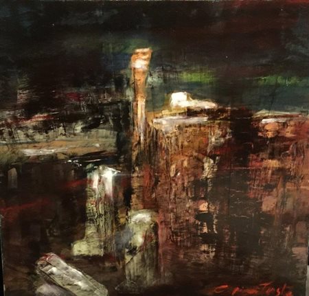 Giovanni Testa roma 1936 Ruderi romani 2015 olio su tela 30x30 Certificato di...