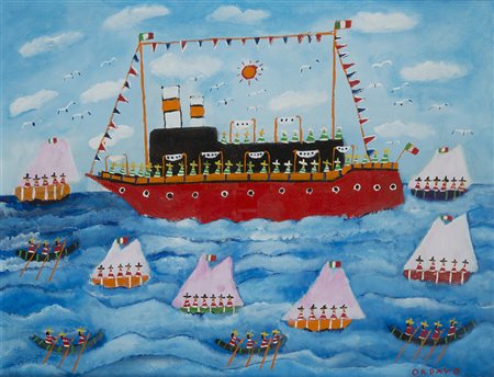 Ordavo "Barche" olio su tela (cm 40x50) firmato in basso a destra In cornice