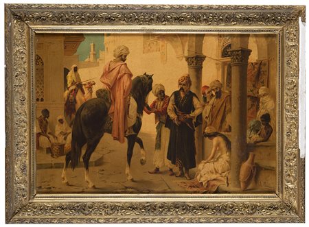 Da Luigi Crosio "Scorcio orientale con figure" oleografia del sec. XIX (cm...