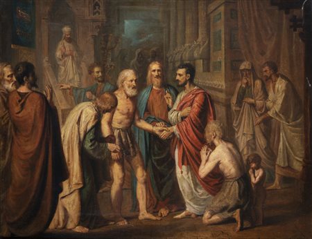 (attr.) "Scena della vita di Gesù" olio su tela (cm 67x86) firmato in basso a...