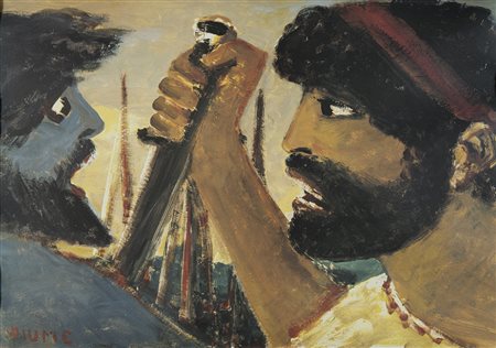 Salvatore Fiume "Guerrieri" stampa firmata e numerata in basso a matita (cm...