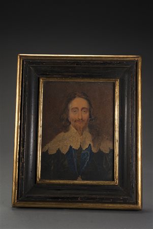 Scuola del sec. XIX "Ritratto di cavaliere con baffi e pizzetto" olio su...