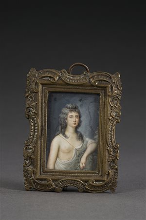 Maestro del sec. XVIII " Ritratto di vestale" miniatura su avorio ( cm 5x3,5)...