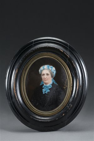 M Guerin "Ritratto di donna" miniatura su porcellana (cm 10x8,5) firmato in...